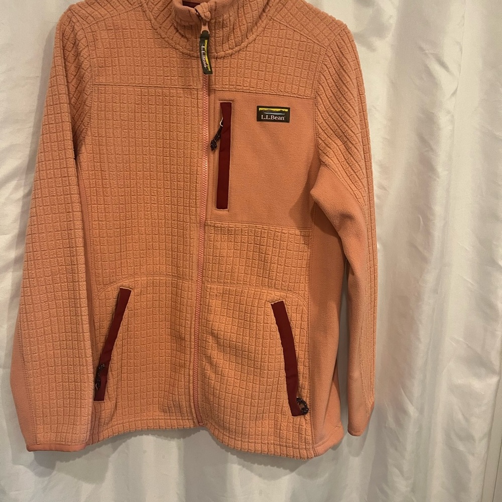 L.L. Bean Coral Fleece Jacket with Burgundy Trim